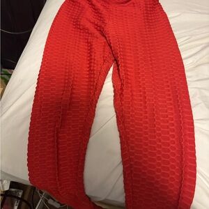 Vibrant Red Textured Pants